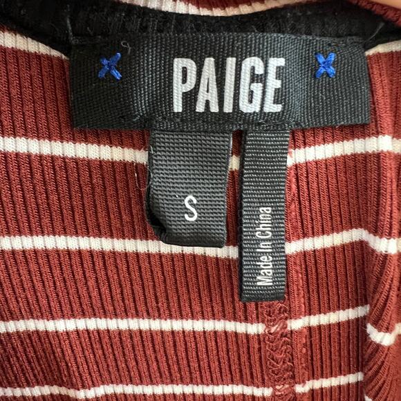 PAIGE Dark Rust White Blouse Top Model Blend French Striped Crew Neck Sz S Small - Picture 3 of 5